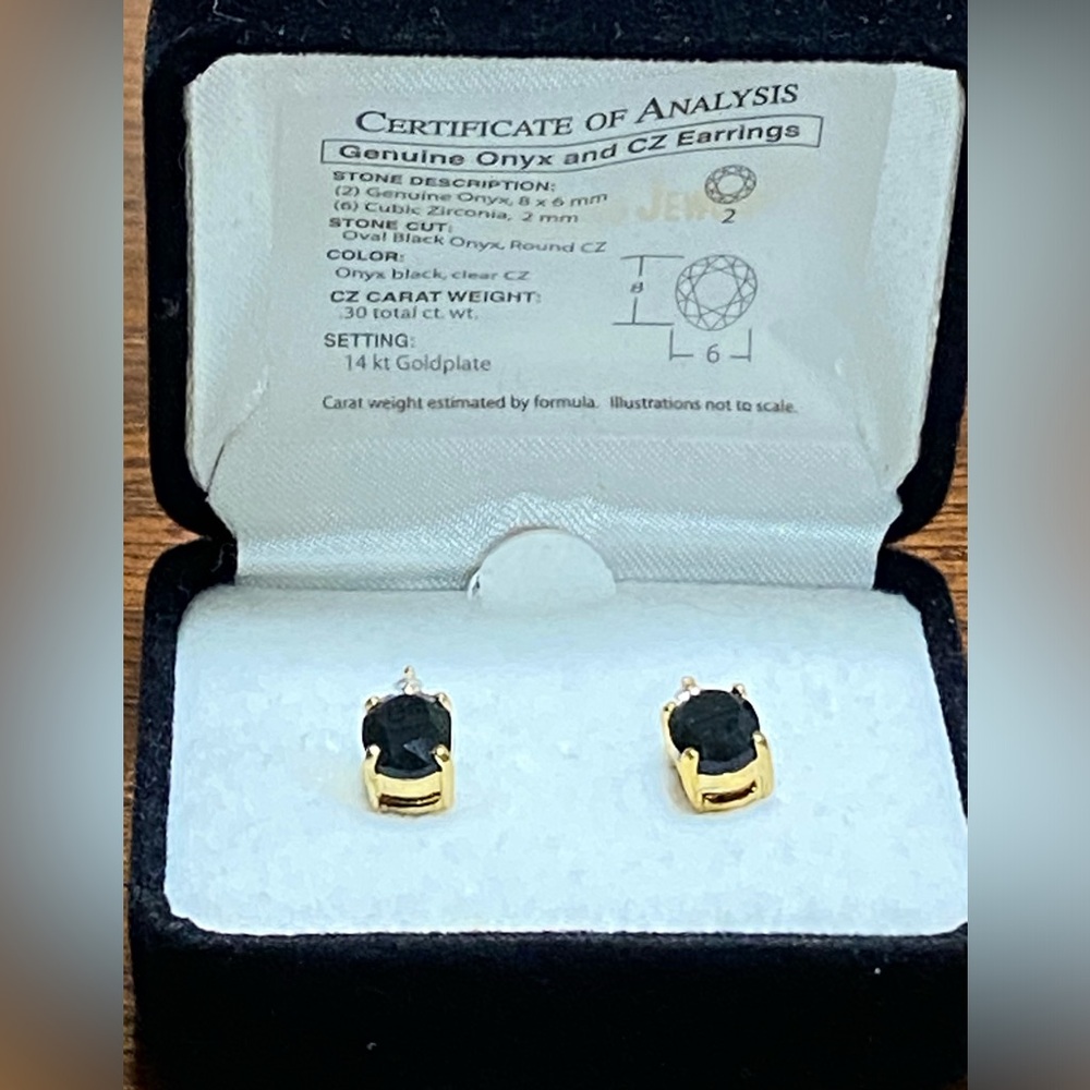 14K gold plated Genuine Onyx and CZ Earrings